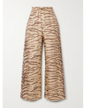 Stella McCartney Tiger-Print Silk-Twill Wide-Leg Pants - Natural