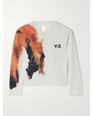 adidas Originals Y-3 Verkürztes Tennis-Oberteil Aus Recyceltem Stretch-Jersey Mit Print, Cut-Outs Und Applikation - Weiß
