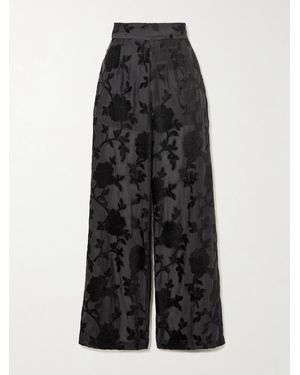 Loretta Caponi Cipro Devoré-Velvet Straight-Leg Pants - Black