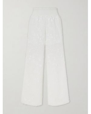 Loretta Caponi Speranza Embroidered Fil-Coupé Cotton Straight-Leg Pants - White