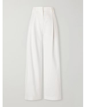 Brunello Cucinelli Pleated Cotton Woven Wide-Leg Trousers - White