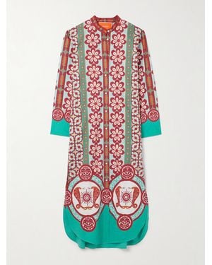 La DoubleJ Sundowner Midi-Hemdblusenkleid Aus Baumwollpopeline Mit Blumenprint - Weiß