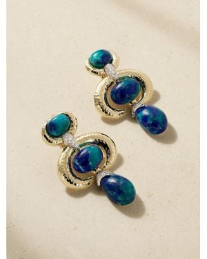 David Webb Double Crescent 18-Karat And Platinum, Diamond And Azurmalachite Earrings - Blue