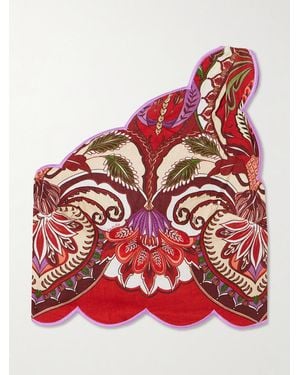 FARM Rio Odara One-Shoulder Scalloped Printed Linen-Blend Top - Red