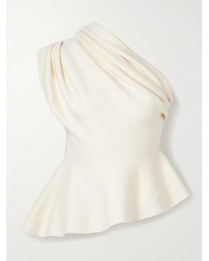 KHAITE Aimee Asymmetric One-Shoulder Wool-Blend Peplum Top - Natural