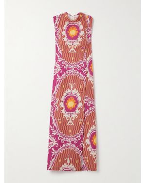 Marta Ferri Six Button-Embellished Printed Organic Cotton Midi Dress - White