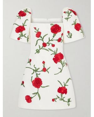 Carolina Herrera Embellished Floral Silk-Faille Mini Dress - Grey
