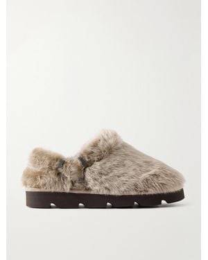 Brunello Cucinelli Monili-Embellished Shearling Slip-Ons - Grey