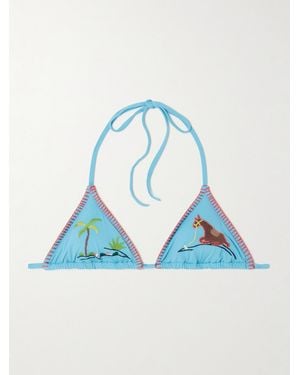 STAUD Lido Embroidered Triangle Bikini Top - Blau