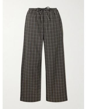 Rohe Checked Cotton-Poplin Wide-Leg Trousers - Grey