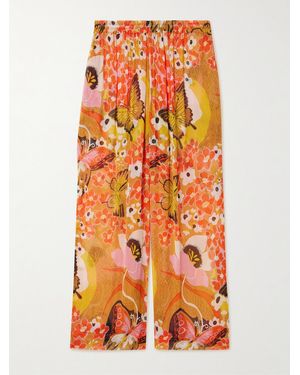 Alix Of Bohemia Otto Marigold Meadow Floral-Print Georgette Straight-Leg Trousers - Orange