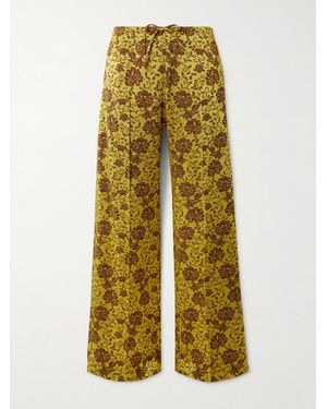 Dries Van Noten Satin-Jacquard Wide-Leg Pants - Yellow