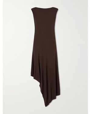 Alaïa Asymmetric Jersey-Crepe Midi Dress - Brown