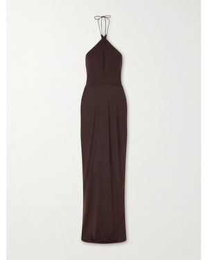 Alex Perry Mesh Halterneck Midi Dress - Brown