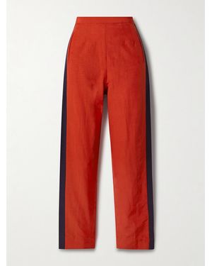 Bode Waterfront Cropped Striped Crepe Straight-Leg Trousers - Red