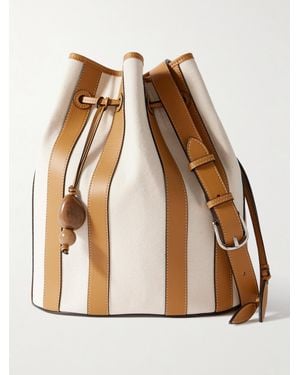 Hunting Season Extra Large Drawstring Gestreifte Beuteltasche Aus Canvas Mit Lederbesätzen - Braun
