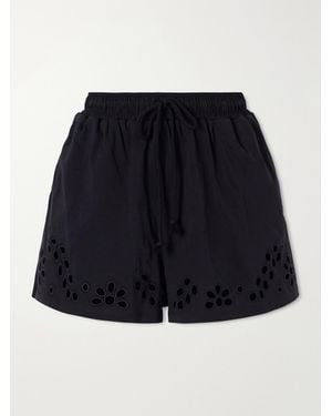 Ulla Johnson Vedi Ruffled Broderie Anglaise Organic Cotton-Jersey Shorts - Blue