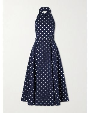 Carolina Herrera Belted Halter-Neck Polka-Dot Cotton-Blend Twill Midi Dress - Blue