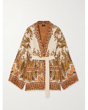 Etro Belted Intarsia Cotton-Blend Cardigan - Brown