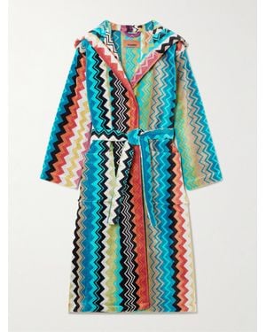 Missoni Giacomo Hooded Striped Cotton-Terry Robe - Blue