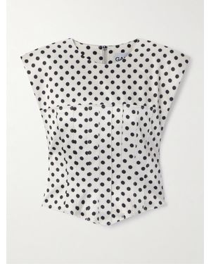 Ganni Polka-Dot Satin Corset Top - White
