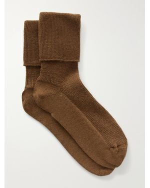 Johnstons of Elgin Ribbed Cashmere-Blend Socks - Brown