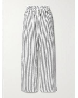 ÉTERNE Hose Mit Weitem Bein Aus Gestreifter Baumwollpopeline - Weiß