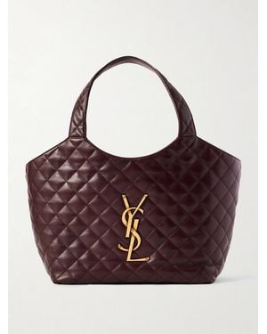 Saint Laurent Icare Medium Matelassé Leather Tote - Purple