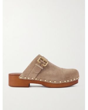 Chloé Jeannette Embellished Suede Clogs - Brown