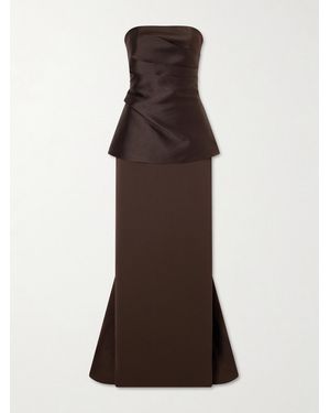 Solace London Alia Gathered Satin And Crepe Gown - Brown