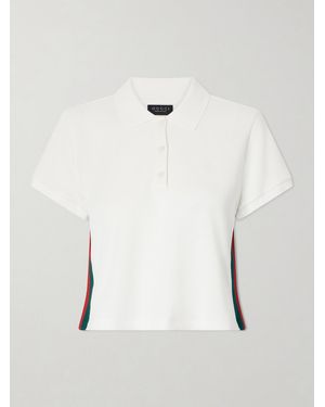 Gucci Ribbed Logo-Embroidered Jersey Polo Top - White