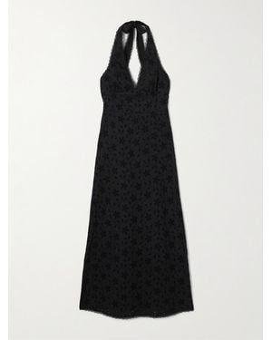 Posse Salma Broderie Anglaise Cotton Halterneck Midi Dress - Black