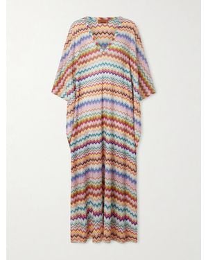 Missoni Striped Metallic Crochet-Knit Kaftan - White