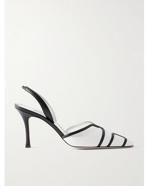 Manolo Blahnik Sarto 90 Two-Tone Leather Slingback Pumps - Weiß