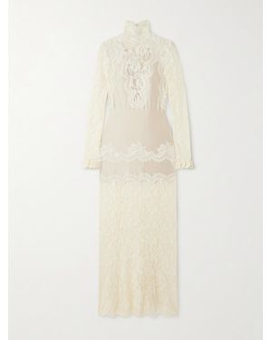 Rabanne Lace-Trimmed Silk-Satin Maxi Dress - White