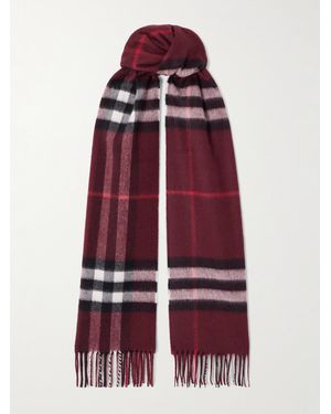 Burberry Fringed Checked Cashmere Scarf - Red