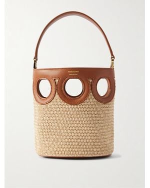 Ferragamo Tote Aus Raffiabast Mit Lederbesätzen Und Cut-Outs - Natur