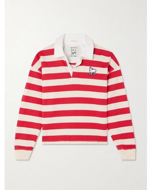 Mother The Boxy Match Appliquéd Striped Cotton-Jersey Polo Shirt - Red