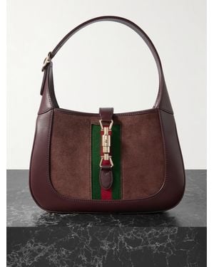 Gucci Sac Porté Épaule En Cuir Et En Daim À Finitions En Ruban Web Jackie 1961 - Marron