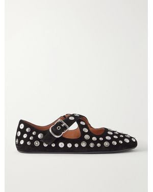 Alaïa Criss Cross Embellished Suede Ballet Flats - White