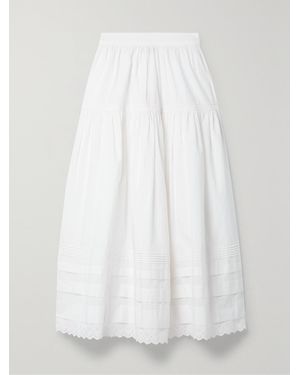 Doen Sebastiane Broderie Anglaise-Trimmed Organic Cotton-Poplin Midi Skirt - White