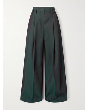 Jil Sander Pleated Iridescent Wool-Blend Gabardine Wide-Leg Trousers - Green