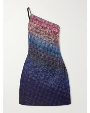 Missoni One-Shoulder Metallic Crochet-Knit Mini Dress - Blue
