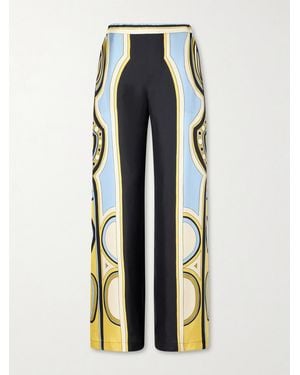 La DoubleJ Club Printed Silk-Twill Wide-Leg Pants - Blue