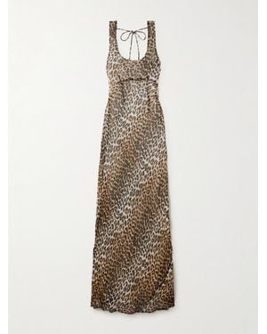 Ganni Leopard-Print Chiffon Maxi Dress - Natural