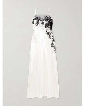Carine Gilson Lace-Trimmed Silk-Satin Nightdress - White