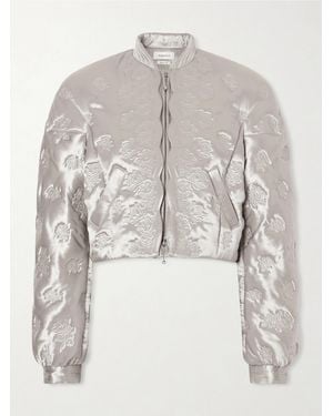 McQueen Cropped Padded Floral-Embroidered Satin Jacket - Natural