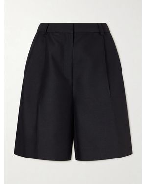 KHAITE Pleated Wool And Silk-Blend Cady Shorts - Blue