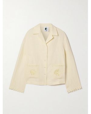 Sleeper Sofia Broderie Anglaise-Trimmed Linen Pajama Shirt - Neutre