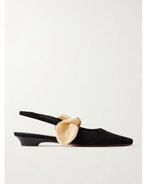 Neous Uba Bow-Embellished Faille And Suede Slingback Flats - White